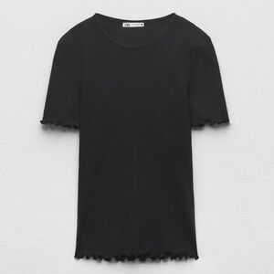NWOT Zara Black Ribbed Tee with Wavy Hem